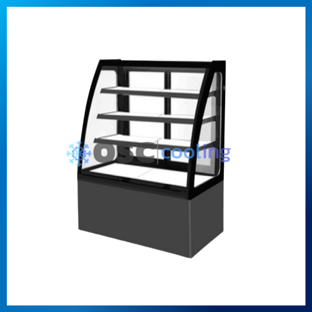 ตู้โชว์เค้กกระจกโค้ง 3 ชั้นวาง กว้าง 70 ซม. สีดำ "SANDEN" 11.4 คิว [SKC-0703TG]