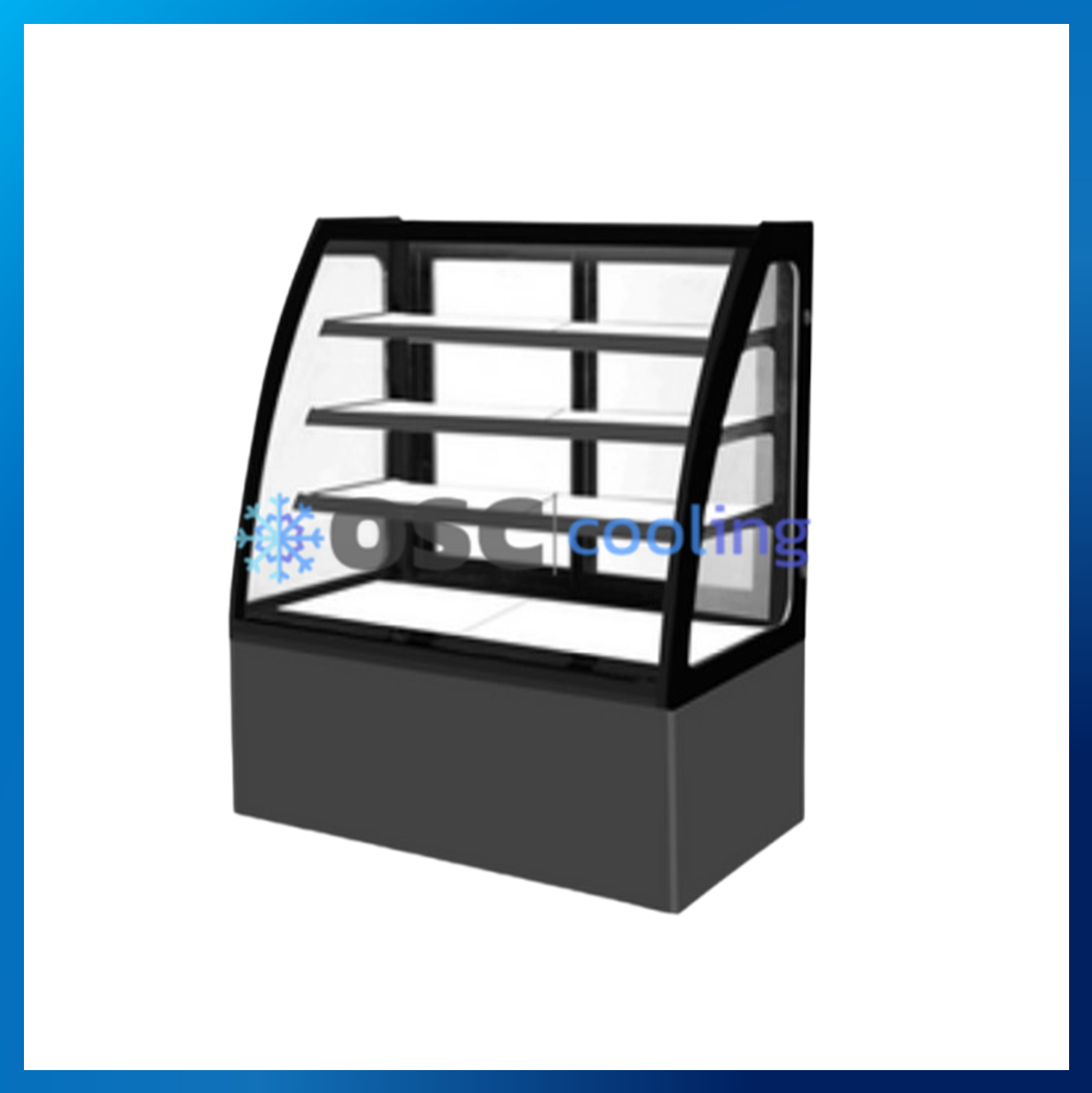 ตู้โชว์เค้กกระจกโค้ง 3 ชั้นวาง กว้าง 90 ซม. สีดำ "SANDEN" 12.5 คิว [SKC-0903TG]