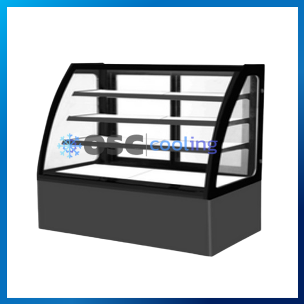 ตู้โชว์เค้กกระจกโค้ง 3 ชั้นวาง กว้าง 150 ซม. สีดำ "SANDEN" 19.4 คิว [SKC-1503TG]