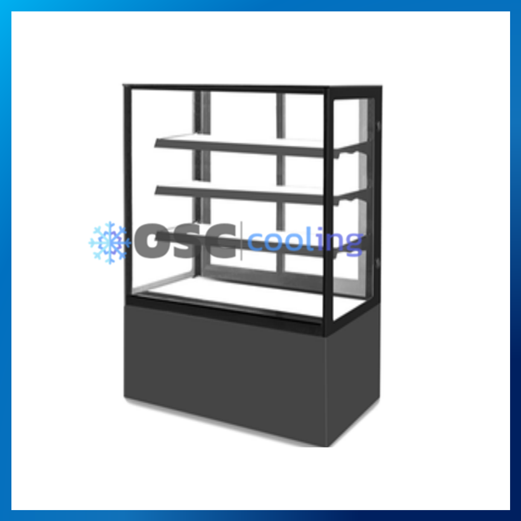 ตู้โชว์เค้กกระจกตรง 3 ชั้นวาง กว้าง 70 ซม. สีดำ "SANDEN" 15.1 คิว [SKR-0703TG]