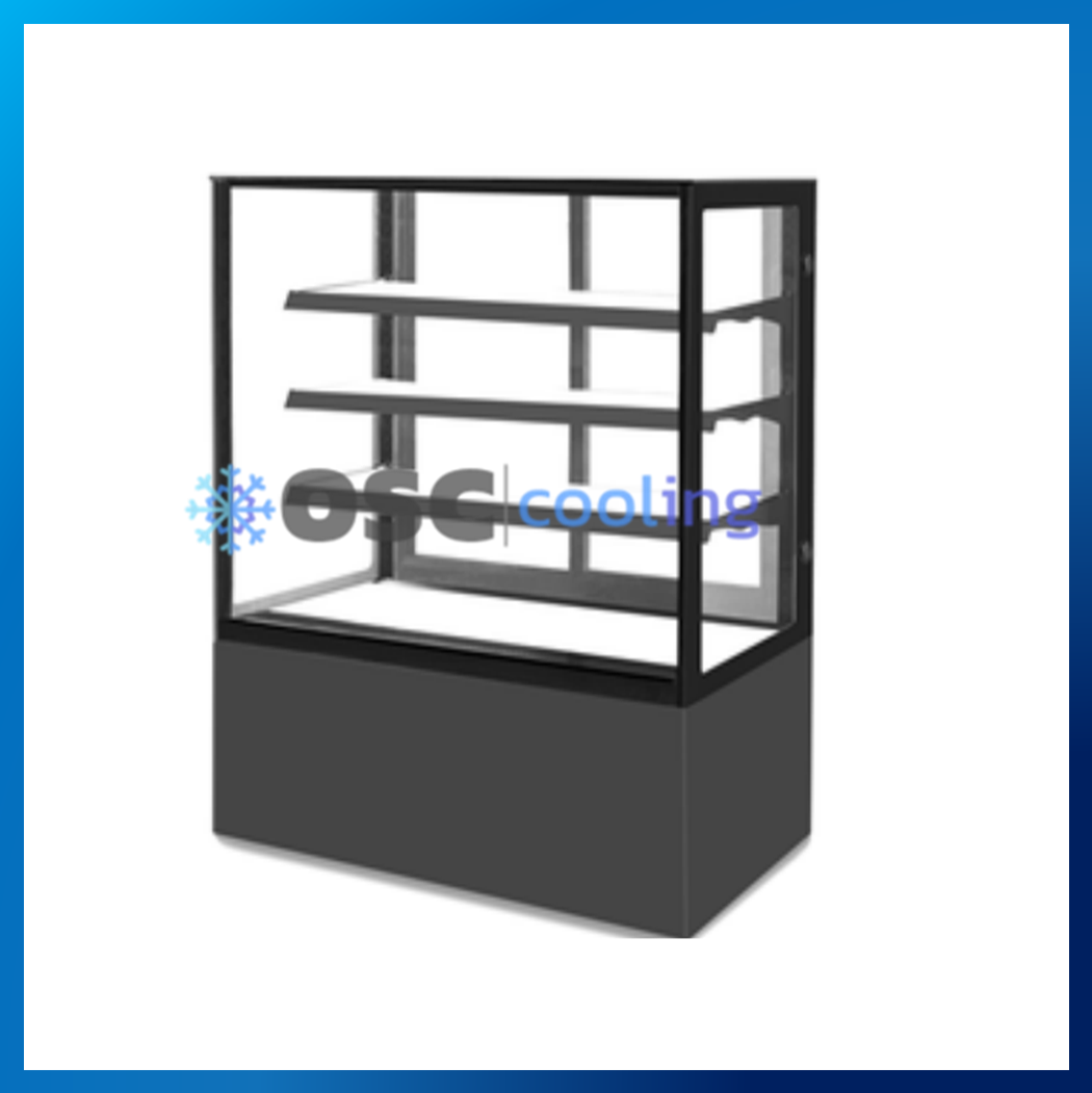 ตู้โชว์เค้กกระจกตรง 3 ชั้นวาง กว้าง 90 ซม. สีดำ "SANDEN" 16.9 คิว [SKR-0903TG]