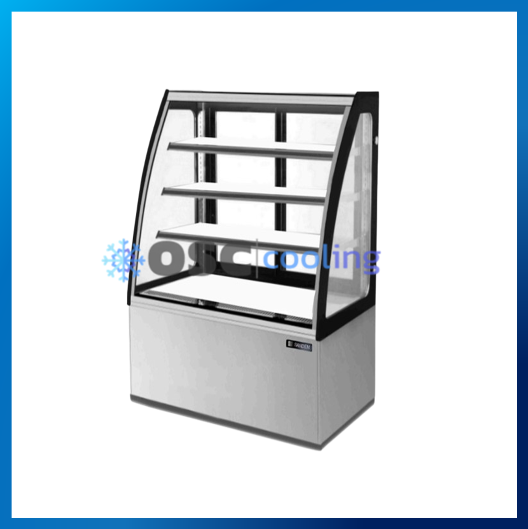 ตู้โชว์เค้กกระจกโค้ง 3 ชั้นวาง กว้าง 70 ซม. สีสแตนเลส "SANDEN" 11.4 คิว [SKC-0703SG]