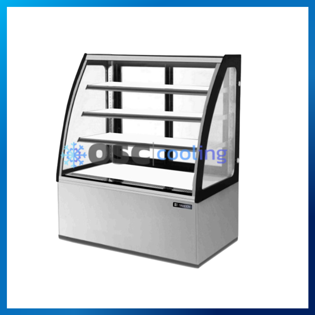 ตู้โชว์เค้กกระจกโค้ง 3 ชั้นวาง กว้าง 120 ซม. สีสเตนเลส "SANDEN" 15.7 คิว [SKC-1203SG]