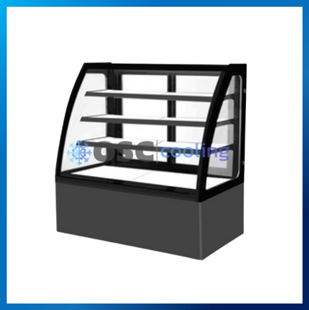 ตู้โชว์เค้กกระจกโค้ง 3 ชั้นวาง กว้าง 120 ซม. สีดำ "SANDEN" 15.7 คิว [SKC-1203TG]