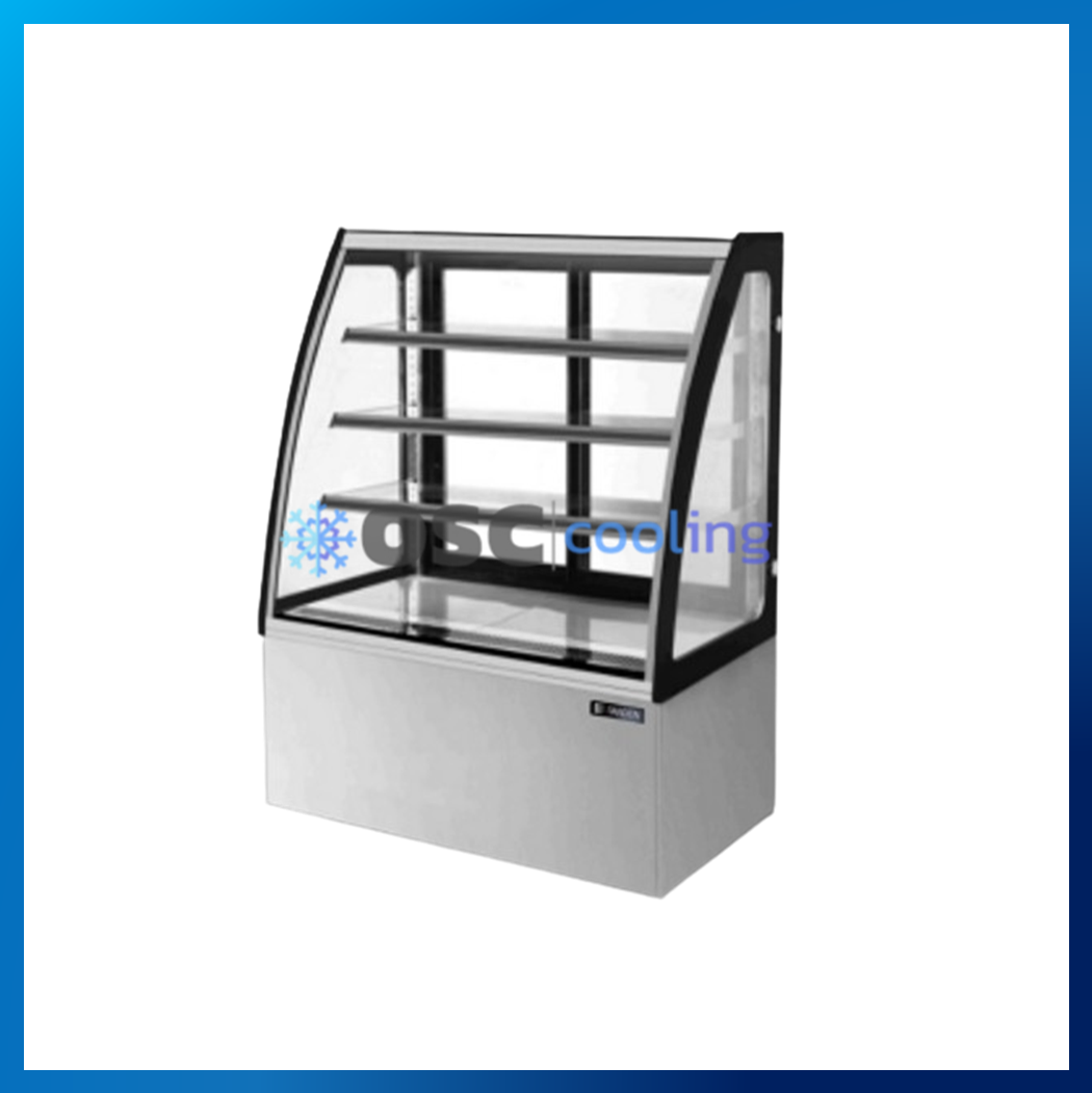 ตู้โชว์เค้กกระจกโค้ง 3 ชั้นวาง กว้าง 70 ซม. สีสแตนเลส "SANDEN" 11.4 คิว [SKC-0703G]