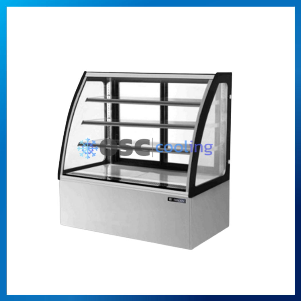 ตู้โชว์เค้กกระจกโค้ง 3 ชั้นวาง กว้าง 120 ซม. สีสเตนเลส "SANDEN" 15.7 คิว [SKC-1203G]