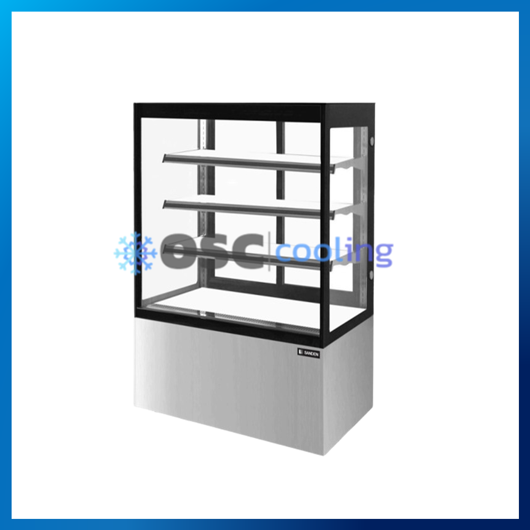 ตู้โชว์เค้กกระจกตรง 3 ชั้นวาง กว้าง 70 ซม. สีสแตนเลส "SANDEN" 15.1 คิว [SKR-0703SG]