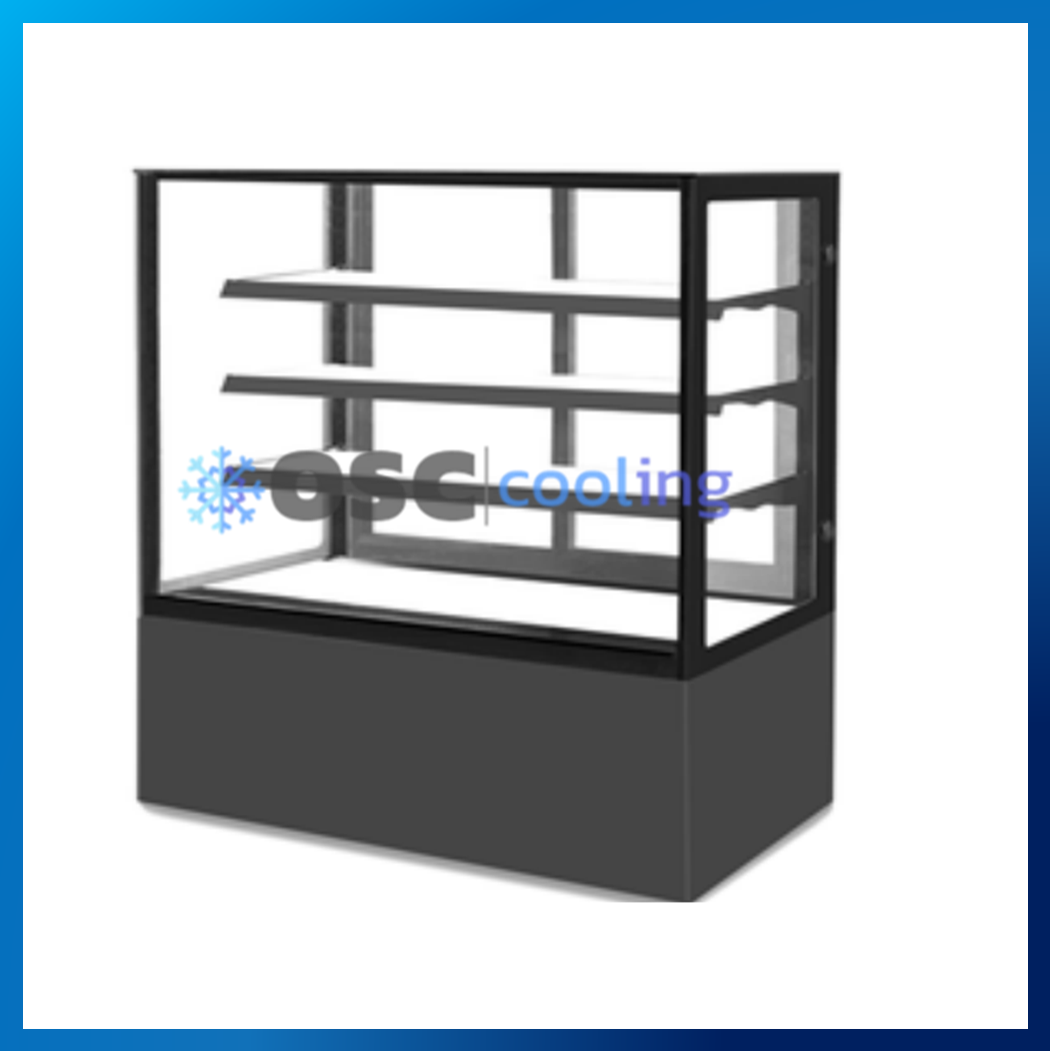 ตู้โชว์เค้กกระจกตรง 3 ชั้นวาง กว้าง 150 ซม. สีดำ "SANDEN" 25.2 คิว [SKR-1503TG]