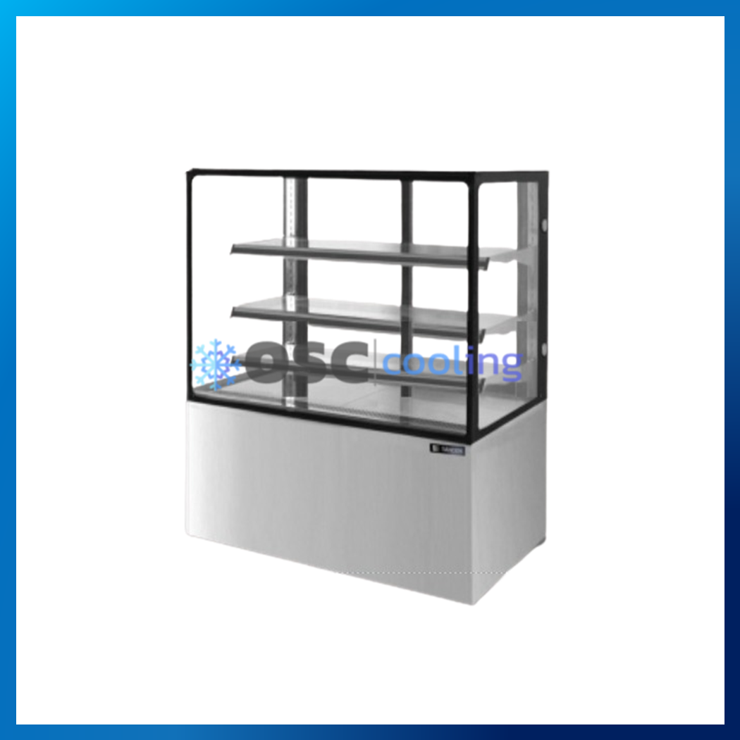 ตู้โชว์เค้กกระจกตรง 3 ชั้นวาง กว้าง 70 ซม. สีสแตนเลส "SANDEN" 15.1 คิว [SKR-0703G]