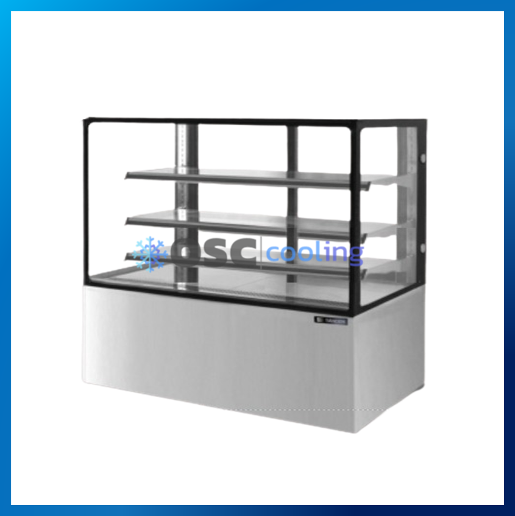 ตู้โชว์เค้กกระจกตรง 3 ชั้นวาง กว้าง 150 ซม. สีสแตนเลส "SANDEN" 25.2 คิว [SKR-1503G]