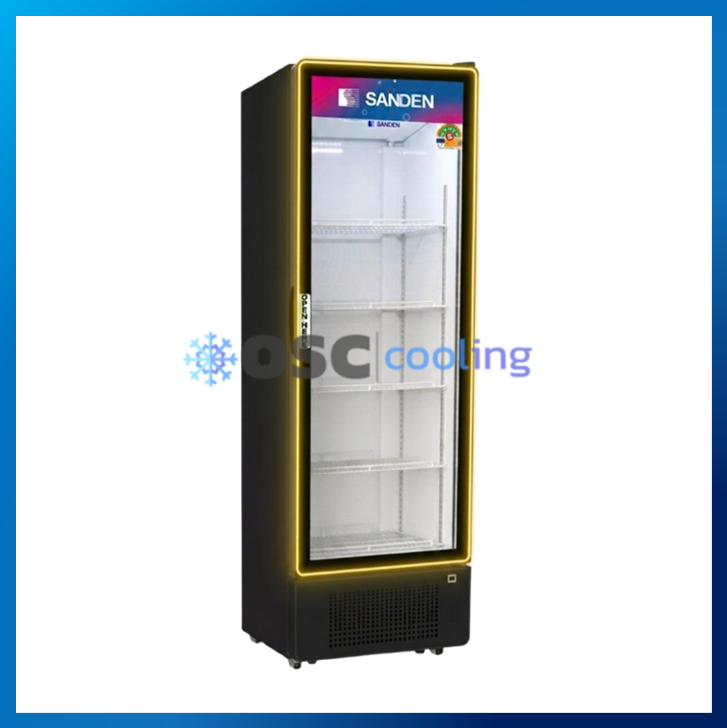 ตู้แช่เย็น 1 ประตู "SANDEN" 13.9 คิว สีดำ (ไฟที่ขอบประตูสีเหลือง) [SPD-0500P-PLUS-BK-LED YELLOW]