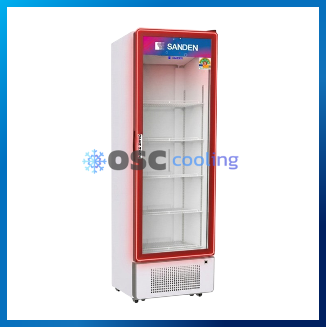 ตู้แช่เย็น 1 ประตู "SANDEN" 13.9 คิว สีขาว (ไฟที่ขอบประตูสีแดง) [SPD-0500P-PLUS-WH-LED RED]